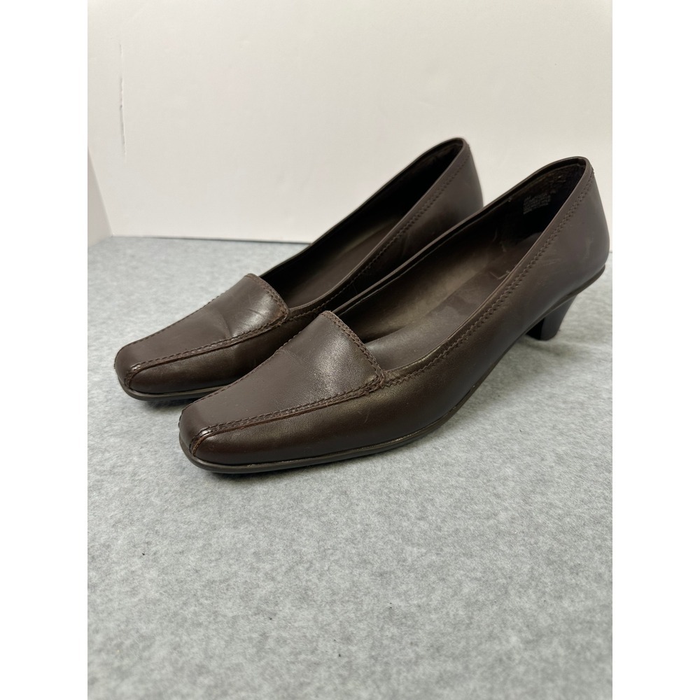 MOOTSIES TOOTSIES Womens Brown Leather Square Toe Low Heel Loafer Pumps‎ Shoes